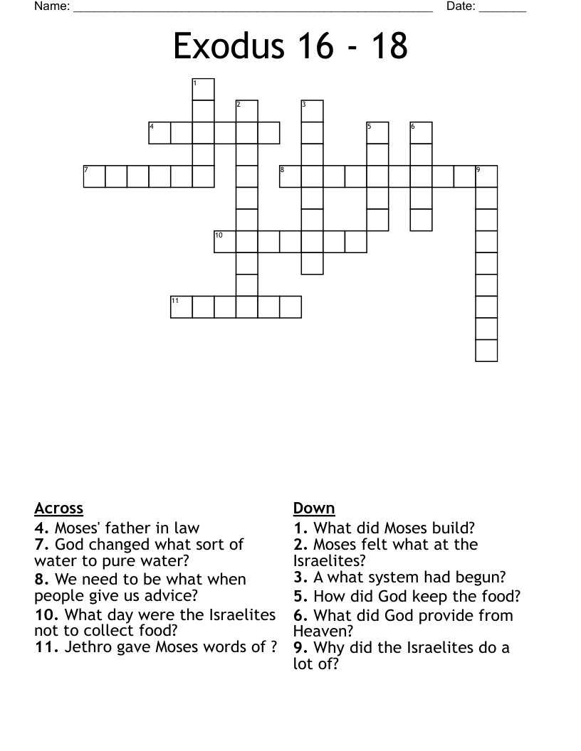 Exodus 16 - 18 Crossword