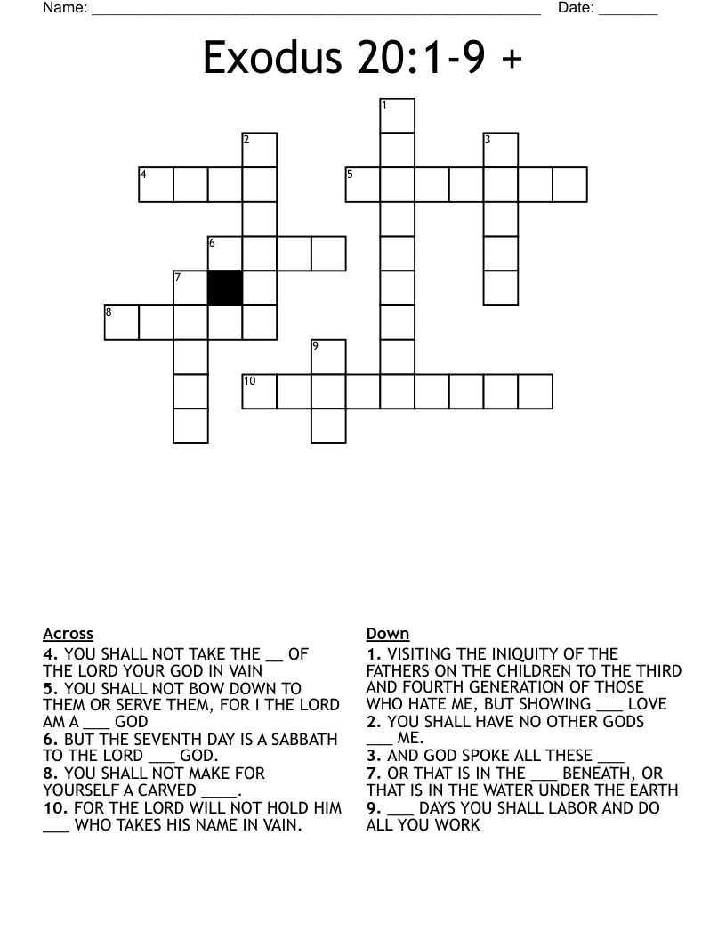 Exodus 20:1-9 + Crossword
