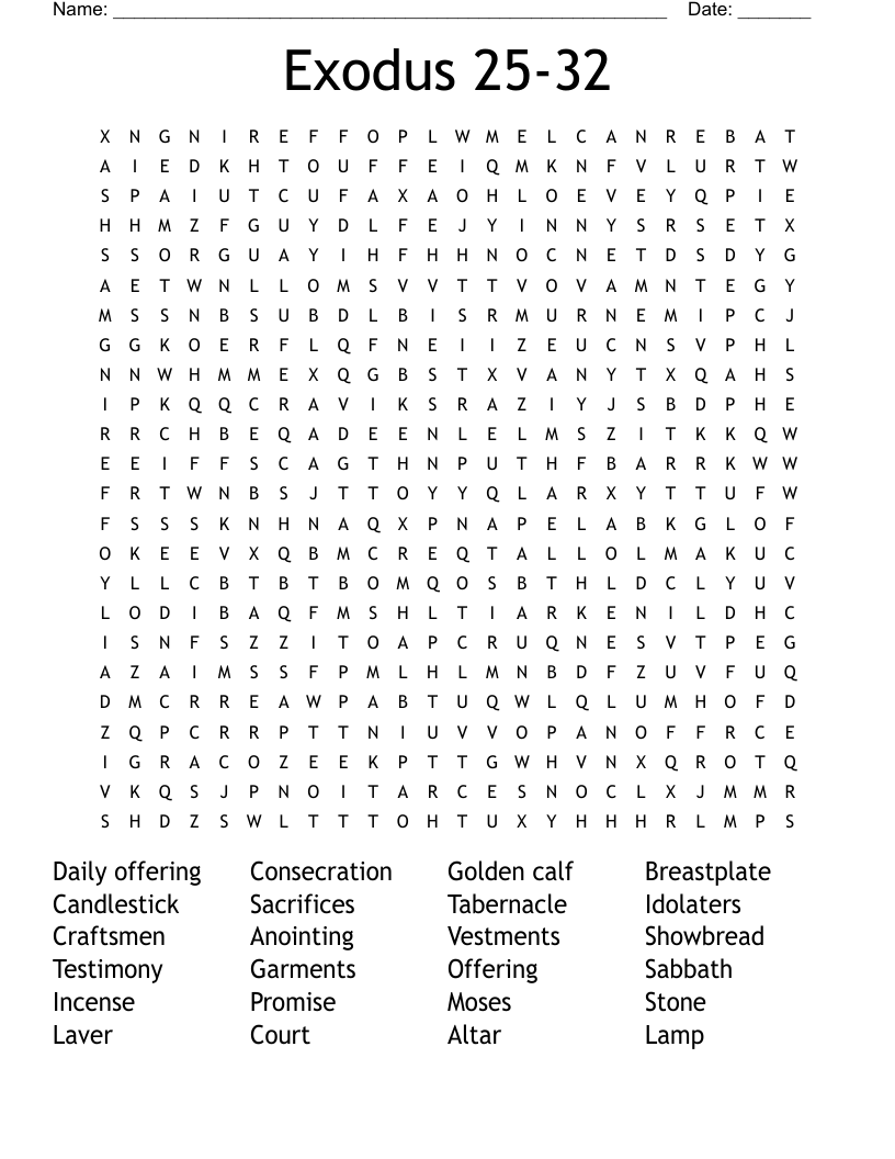 Exodus 25-32 Word Search