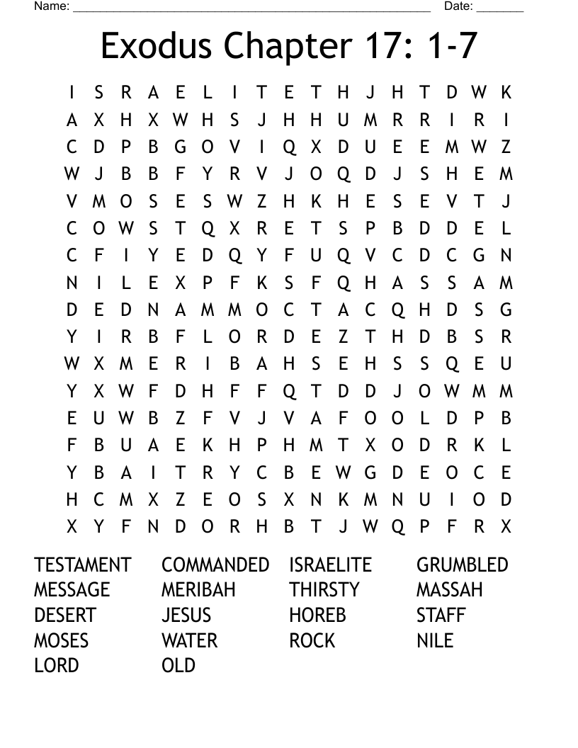 Exodus Chapter 17: 1-7 Word Search