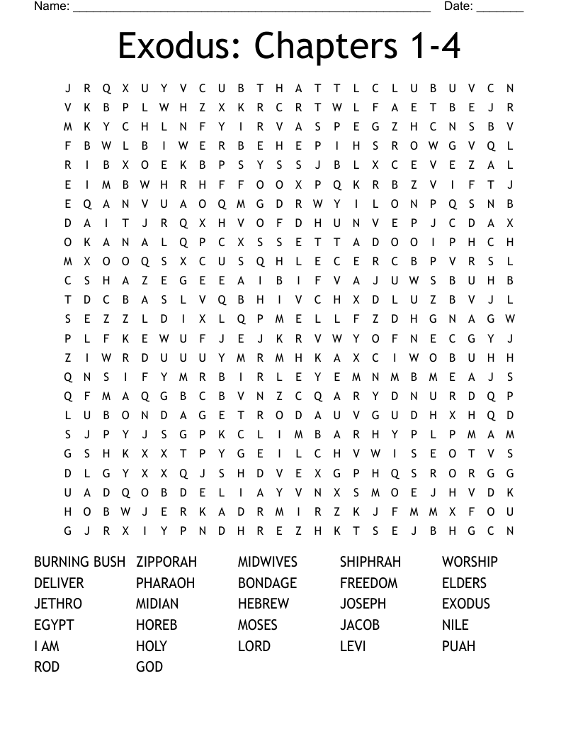 Exodus: Chapters 1-4 Word Search