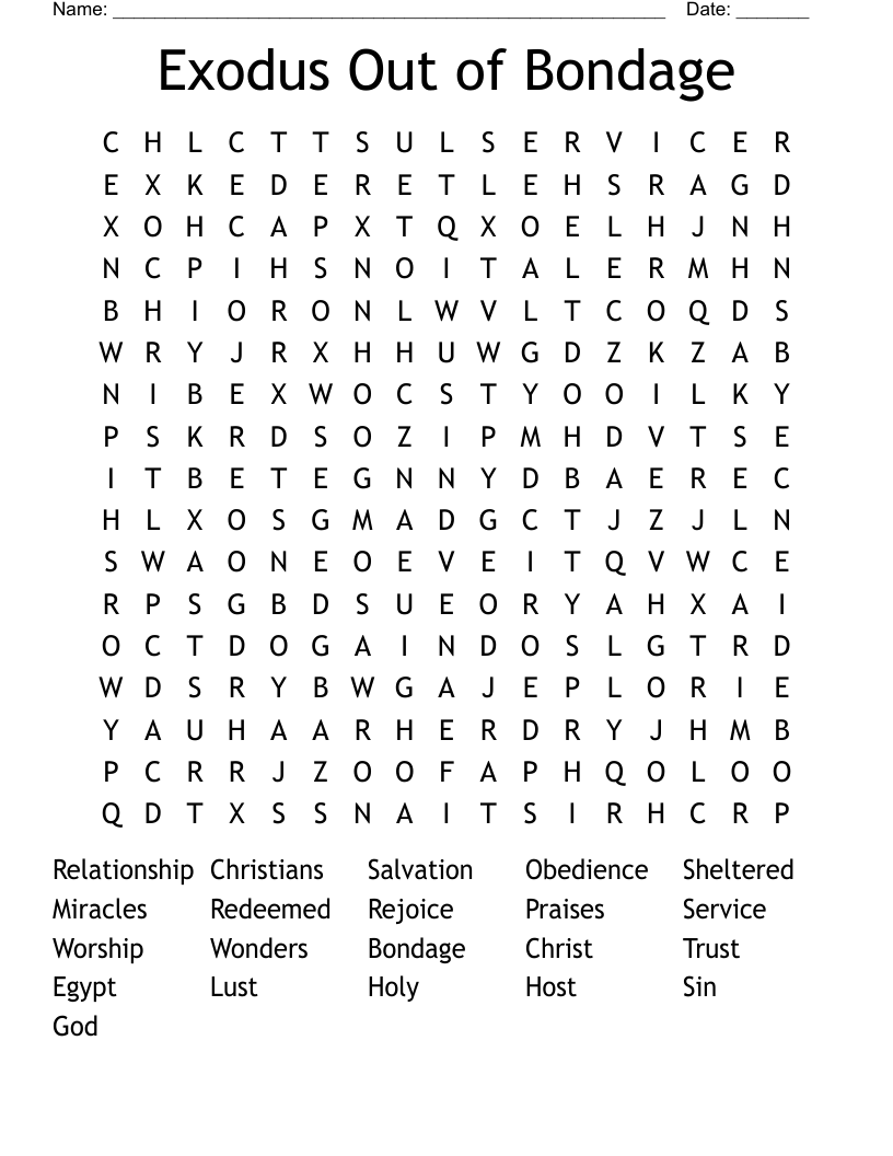 Exodus Out of Bondage Word Search