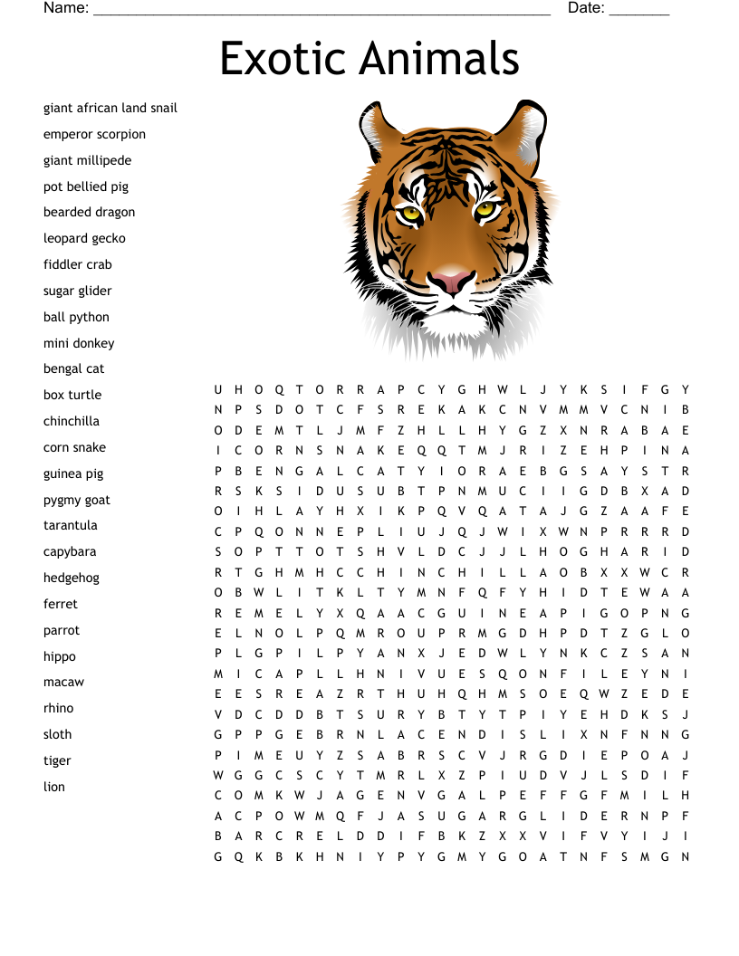 Exotic Animals Word Search
