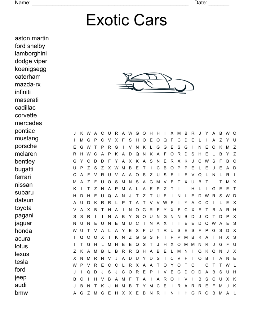 Exotic Cars Word Search