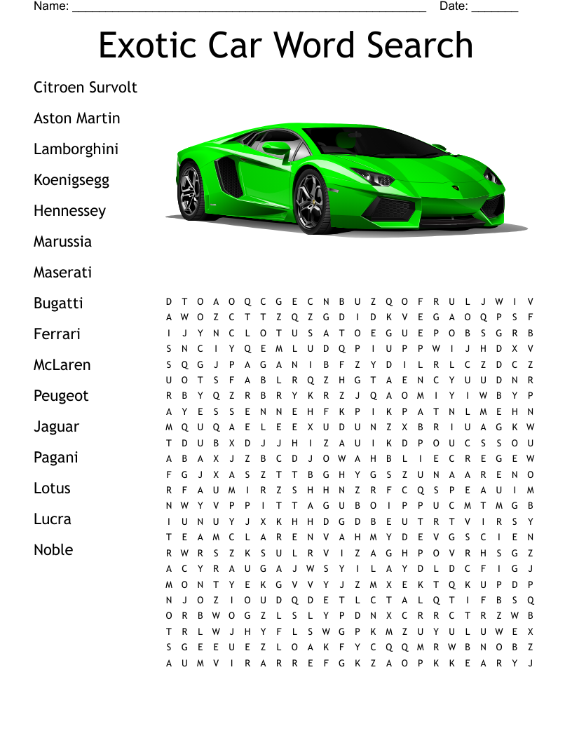 Exotic Car Word Search