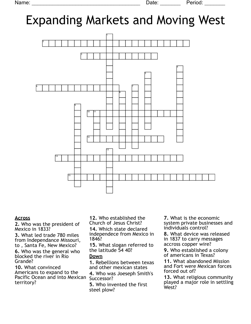 Expanding Markets and Moving West Crossword