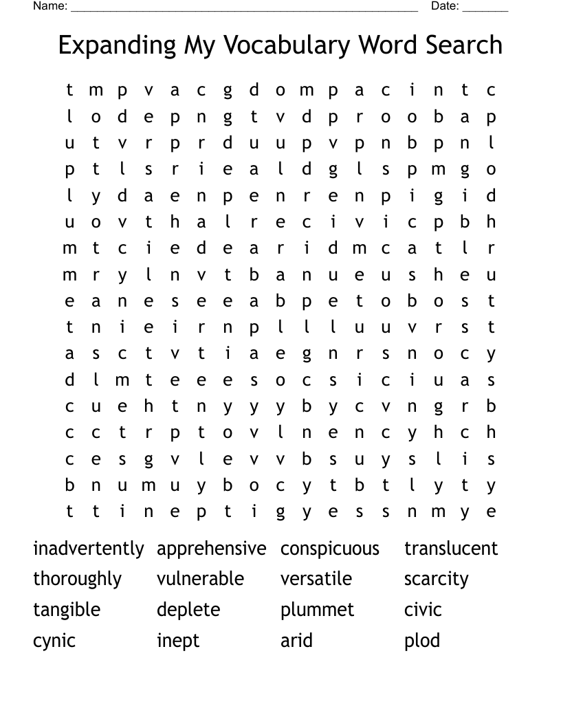 Expanding My Vocabulary Word Search