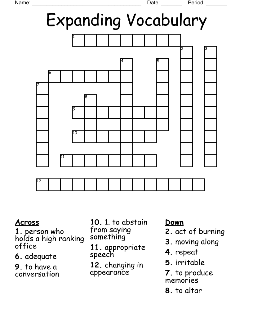 Expanding Vocabulary Crossword