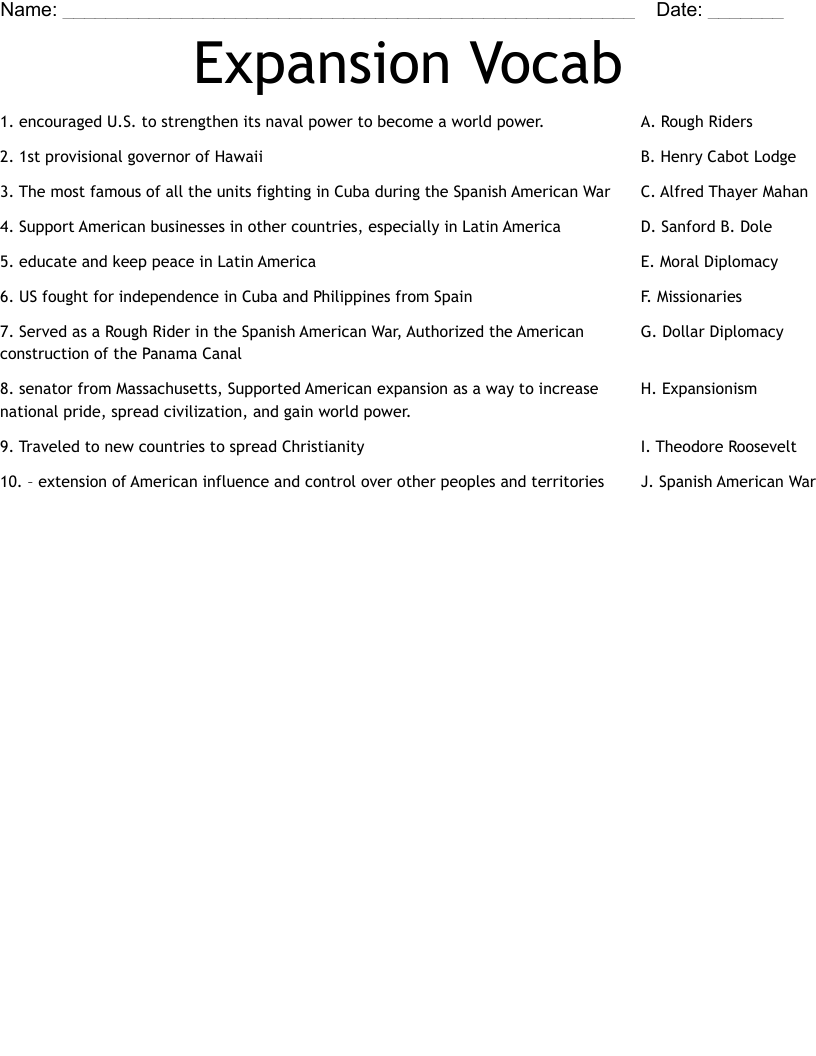 Expansion Vocab Worksheet