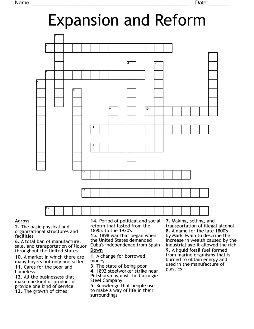 Expansion and Reform Crossword