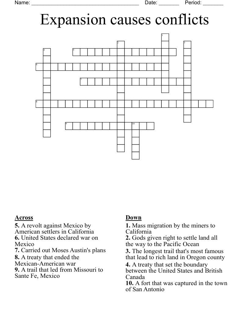 Expansion causes conflicts Crossword