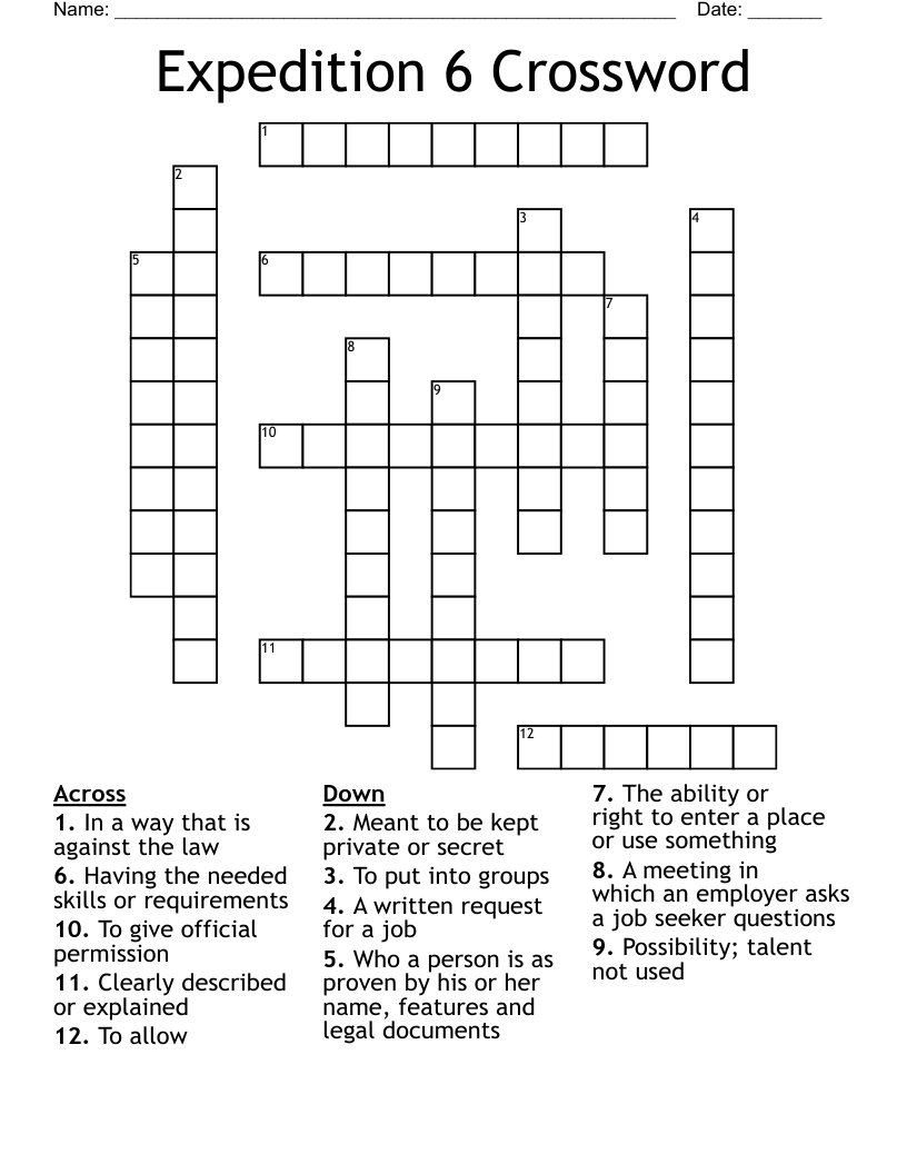 Expedition 6 Crossword