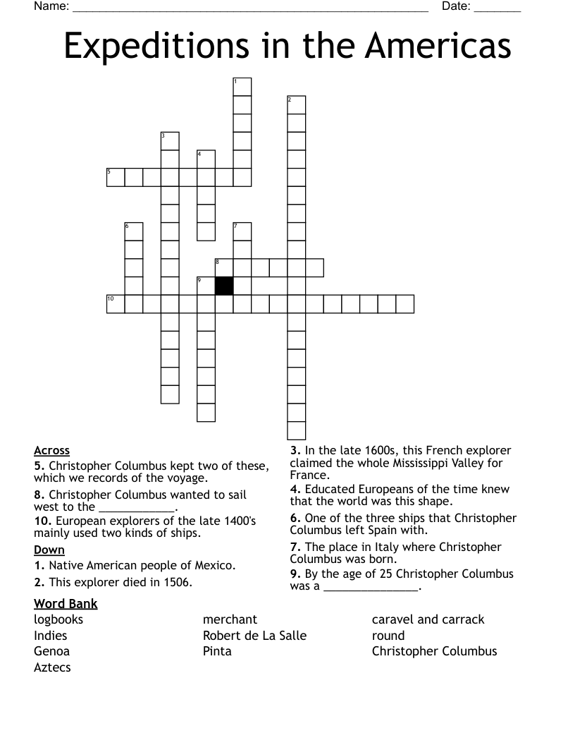 Expeditions in the Americas Crossword