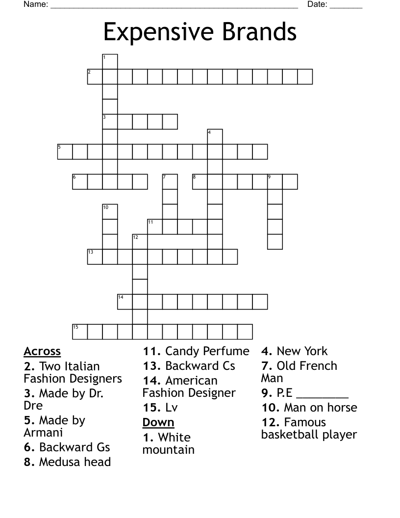 Expensive Brands Crossword