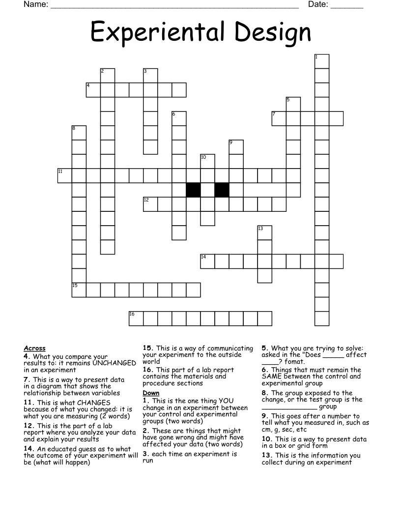 Experiental Design Crossword