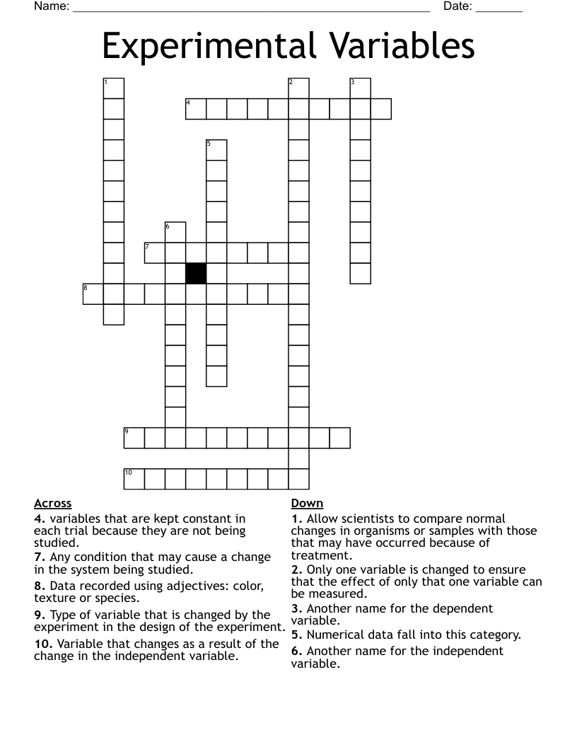 Experimental Variables Crossword