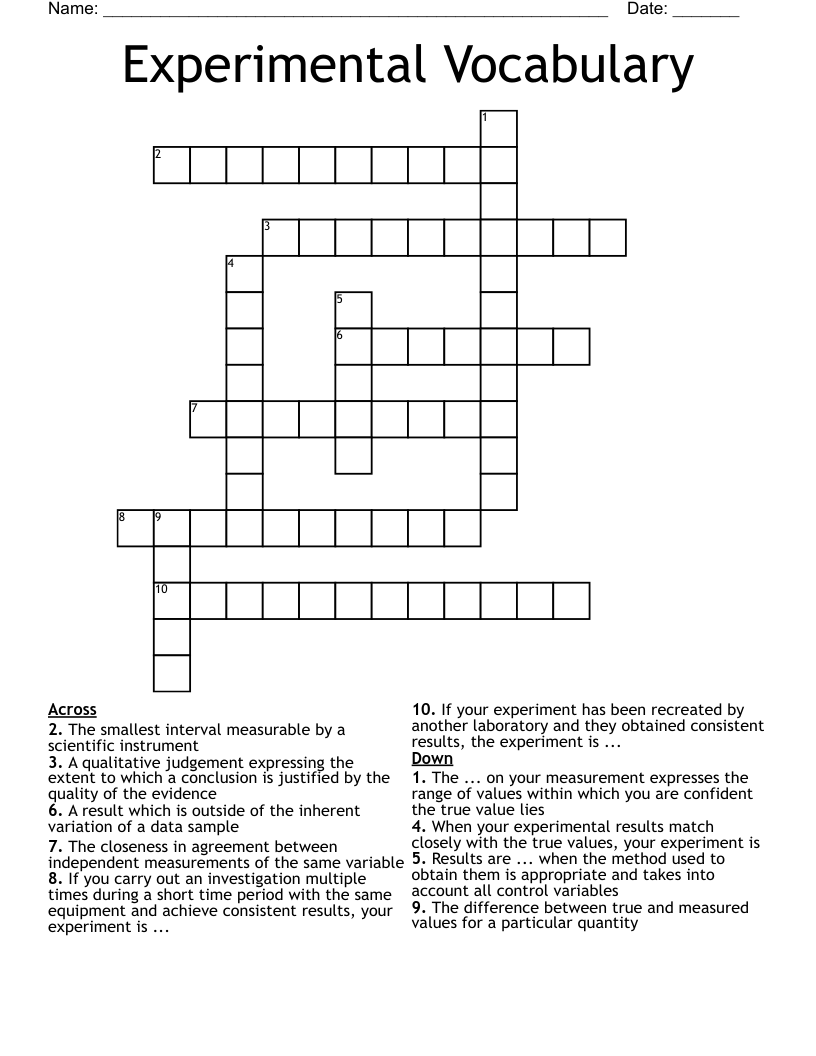 Experimental Vocabulary Crossword