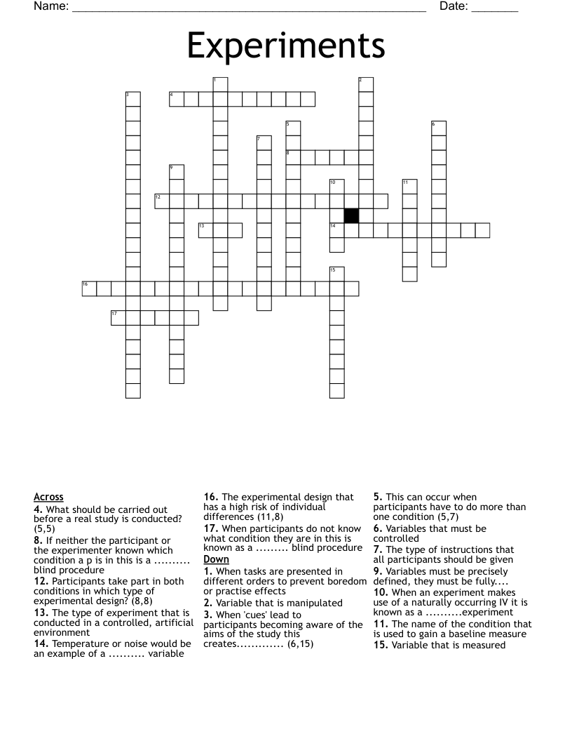 Experiments Crossword