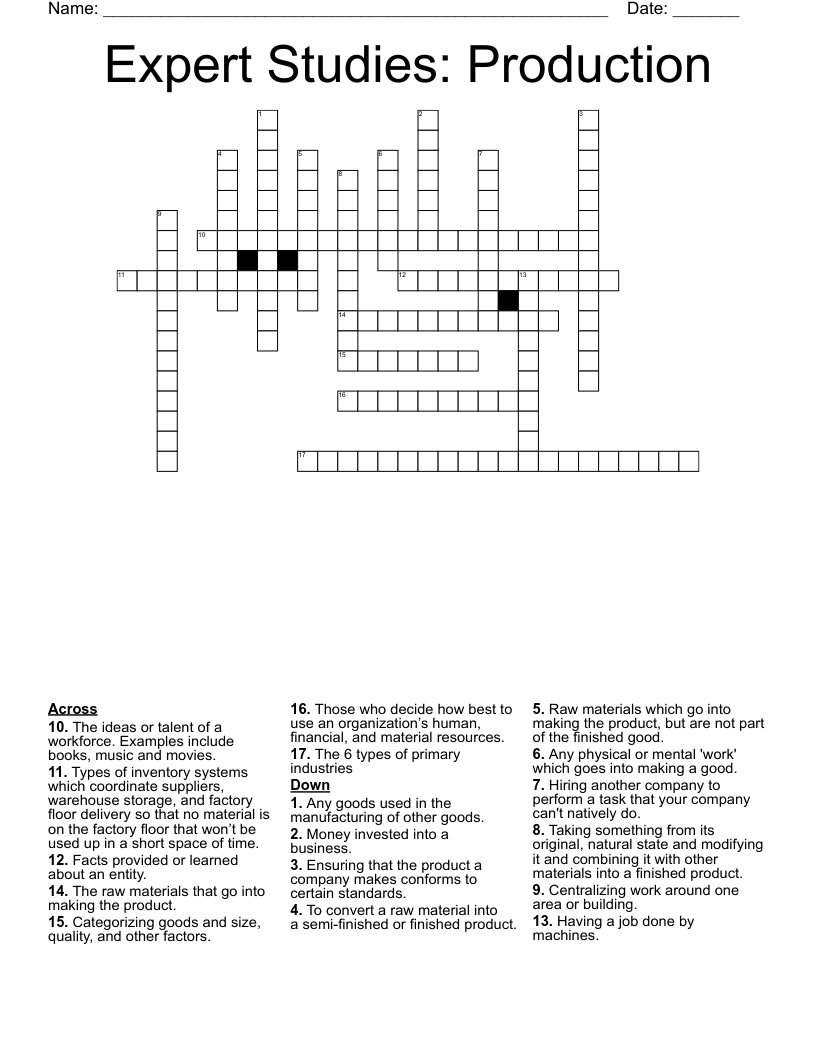 Expert Studies: Production Crossword