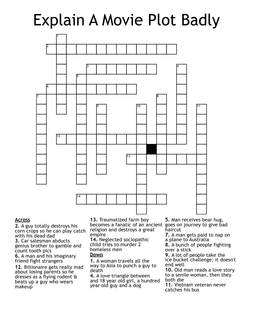 Explain A Movie Plot Badly Crossword