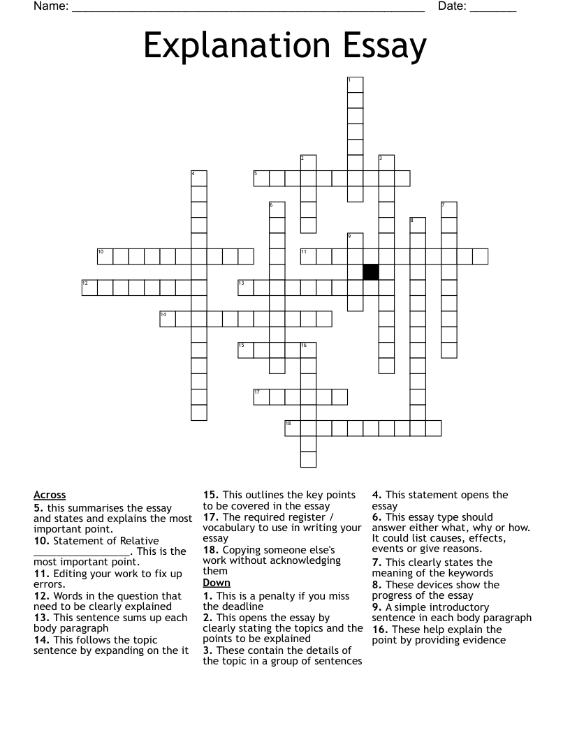 Explanation Essay Crossword