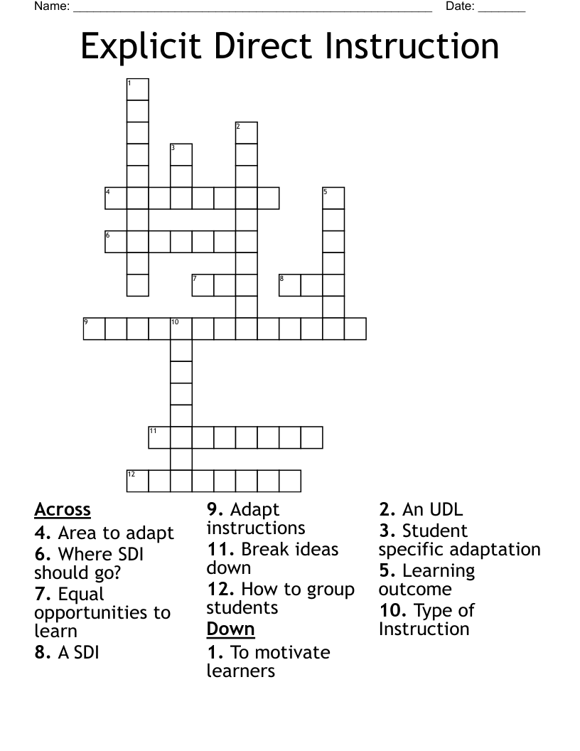 Explicit Direct Instruction Crossword