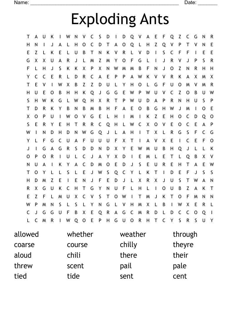 Exploding Ants Word Search