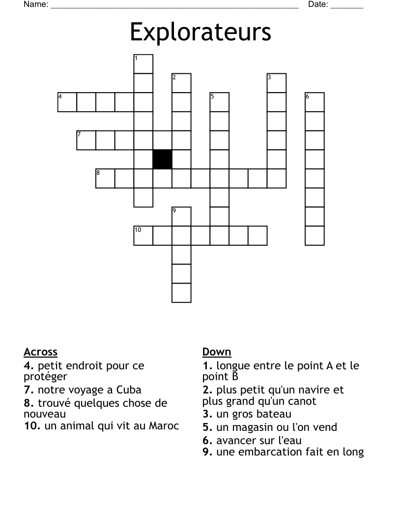 Explorateurs Crossword
