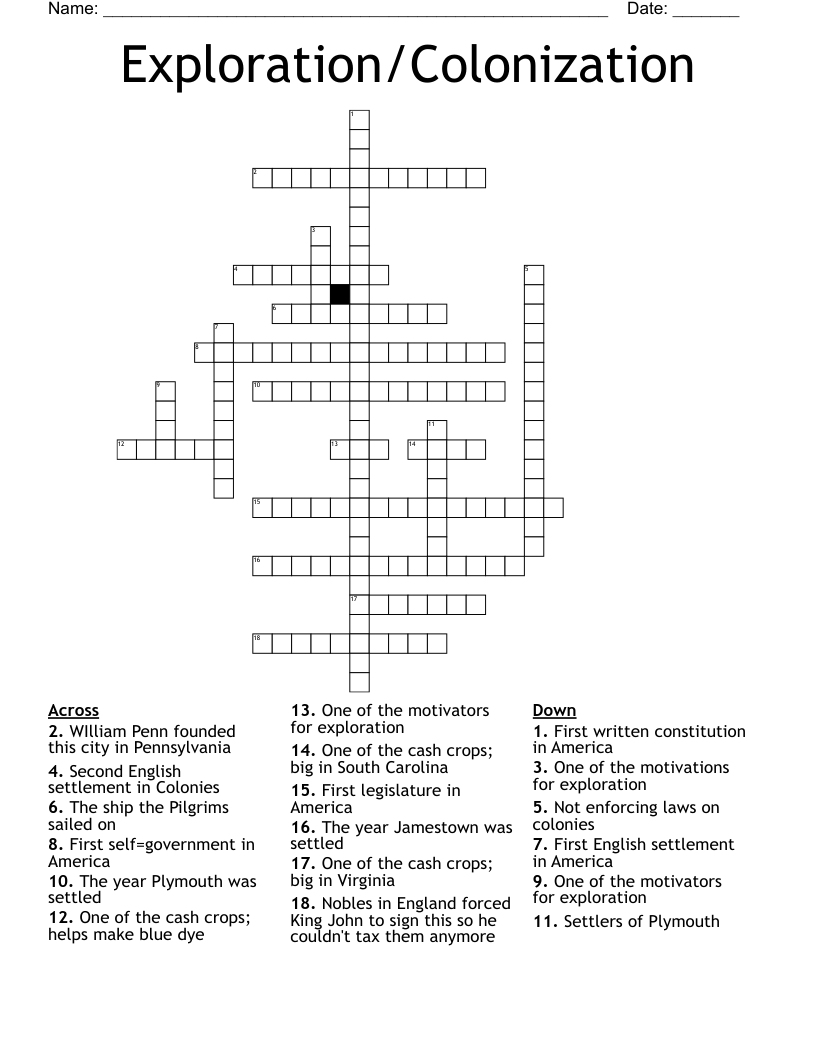 Exploration/Colonization Crossword