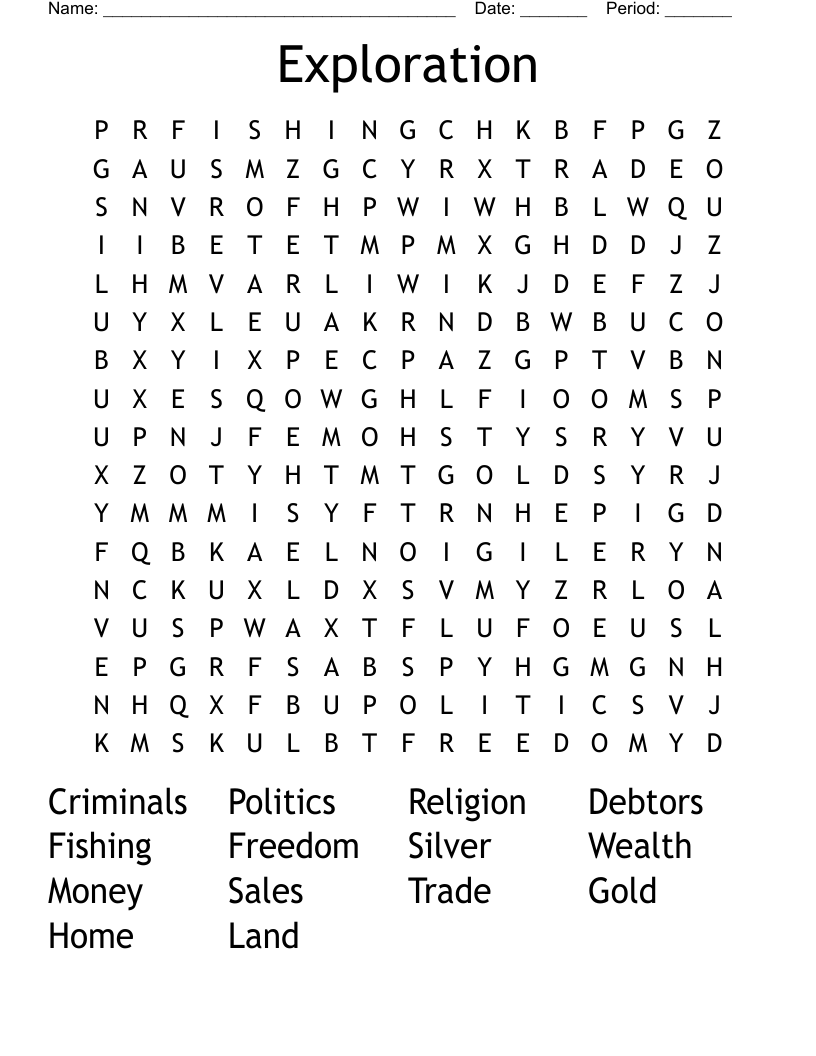 Exploration Word Search