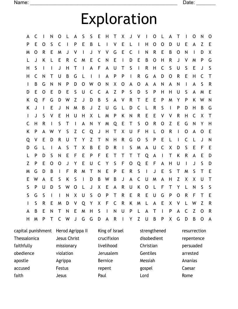 Exploration Word Search