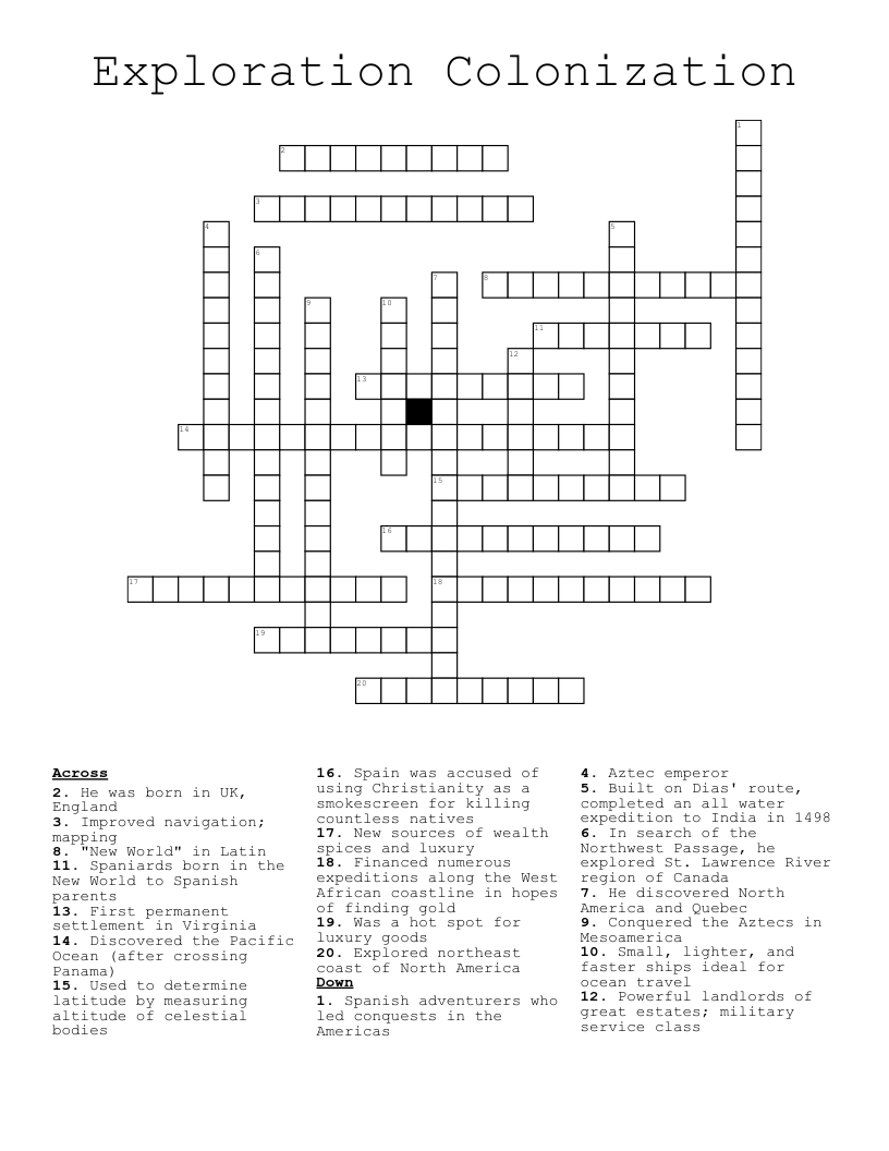 Exploration Colonization Crossword