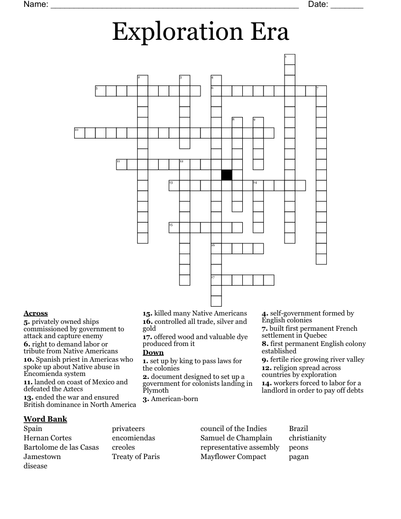 Exploration Era Crossword