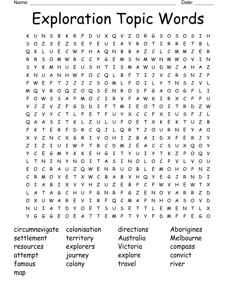 Exploration Topic Words Word Search