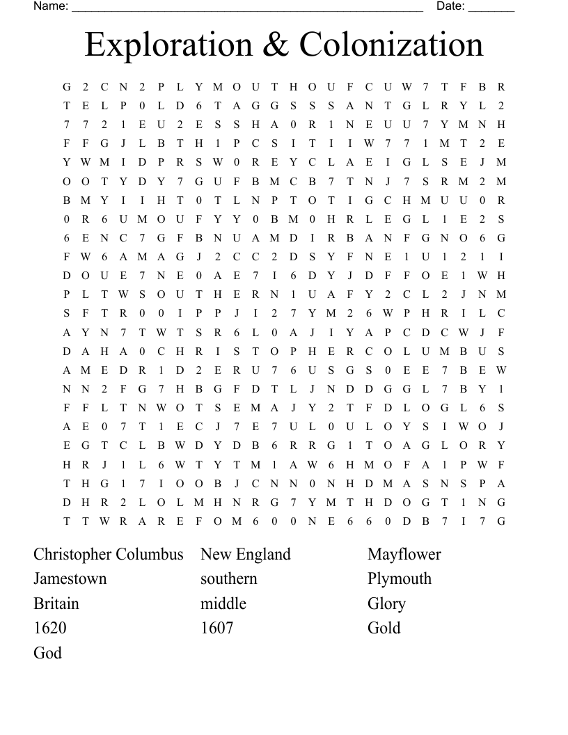 Exploration & Colonization Word Search
