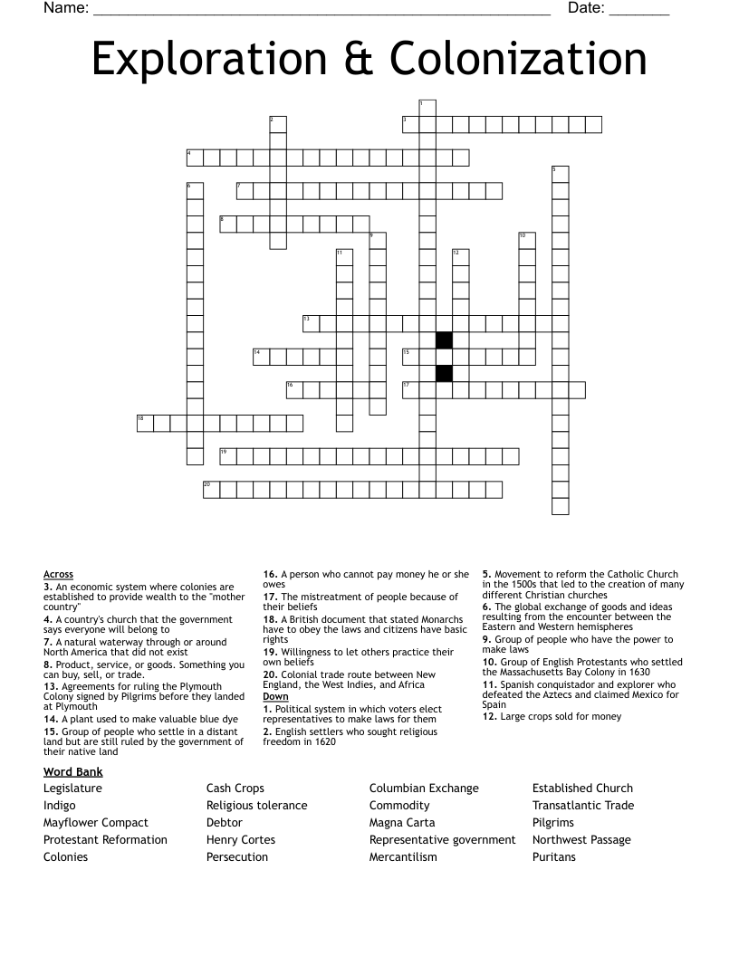Exploration & Colonization Crossword