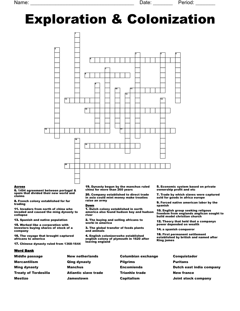 Exploration & Colonization Crossword