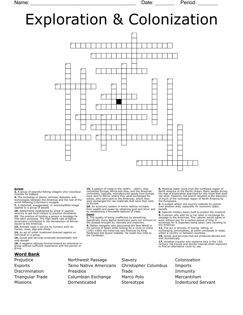 Exploration & Colonization Crossword