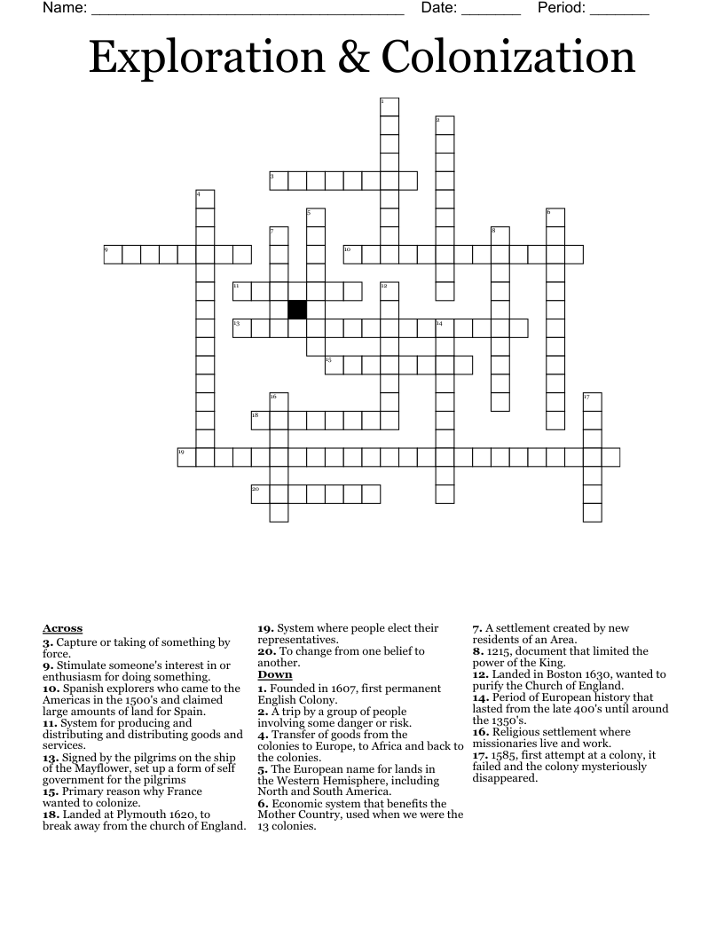 Exploration & Colonization  Crossword