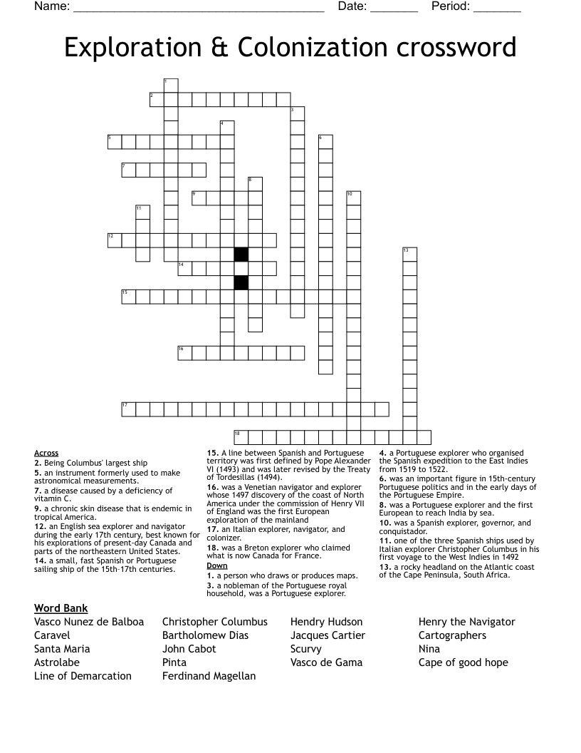 Exploration & Colonization crossword 
