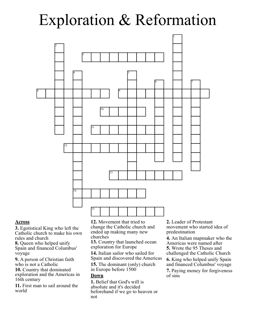 Exploration & Reformation Crossword