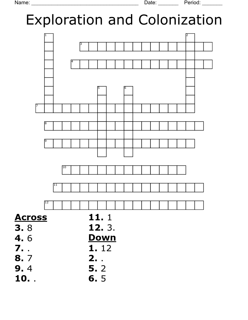 Exploration and Colonization Crossword