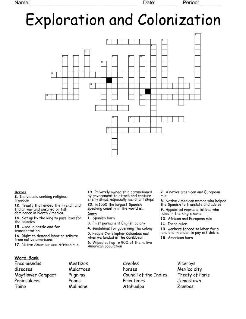 Exploration and Colonization Crossword