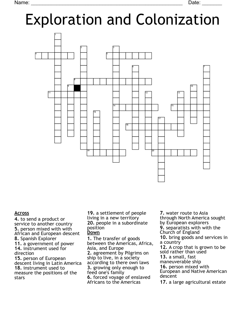 Exploration and Colonization Crossword