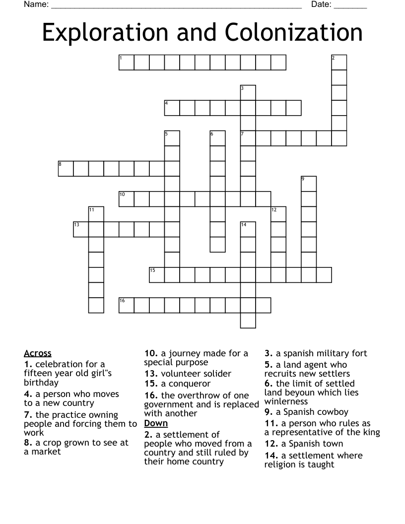 Exploration and Colonization Crossword