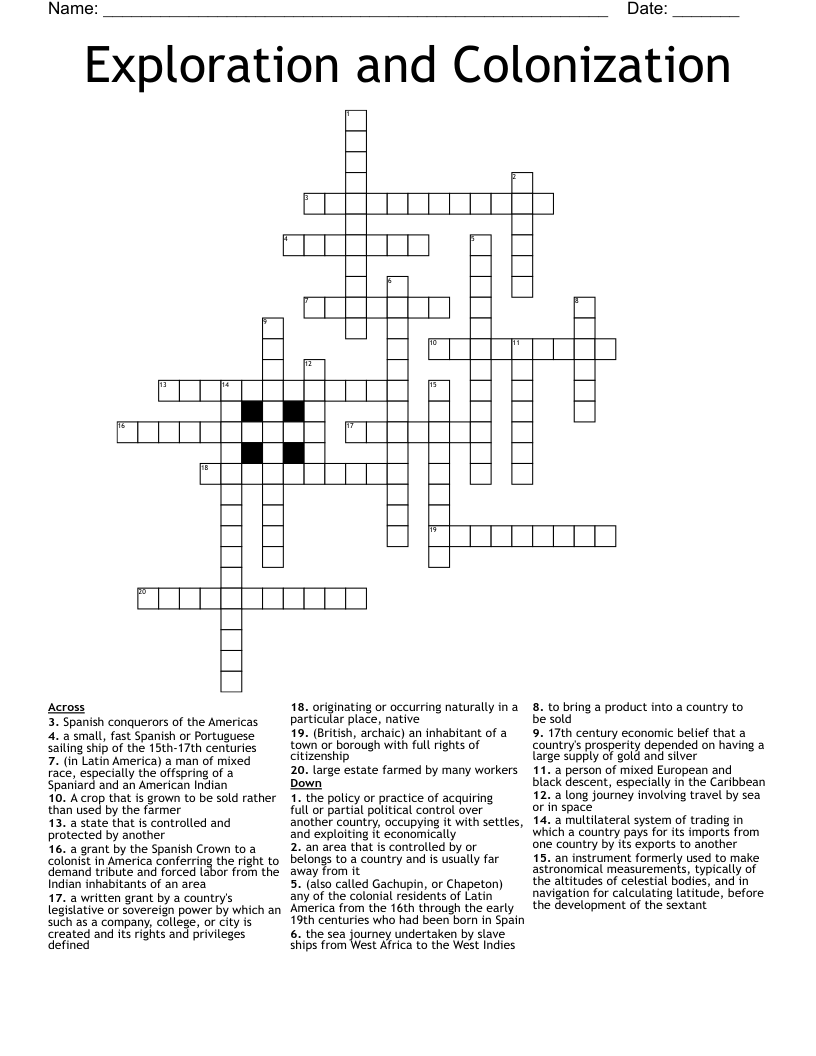 Exploration and Colonization Crossword