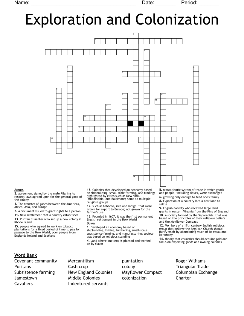 Exploration and Colonization Crossword