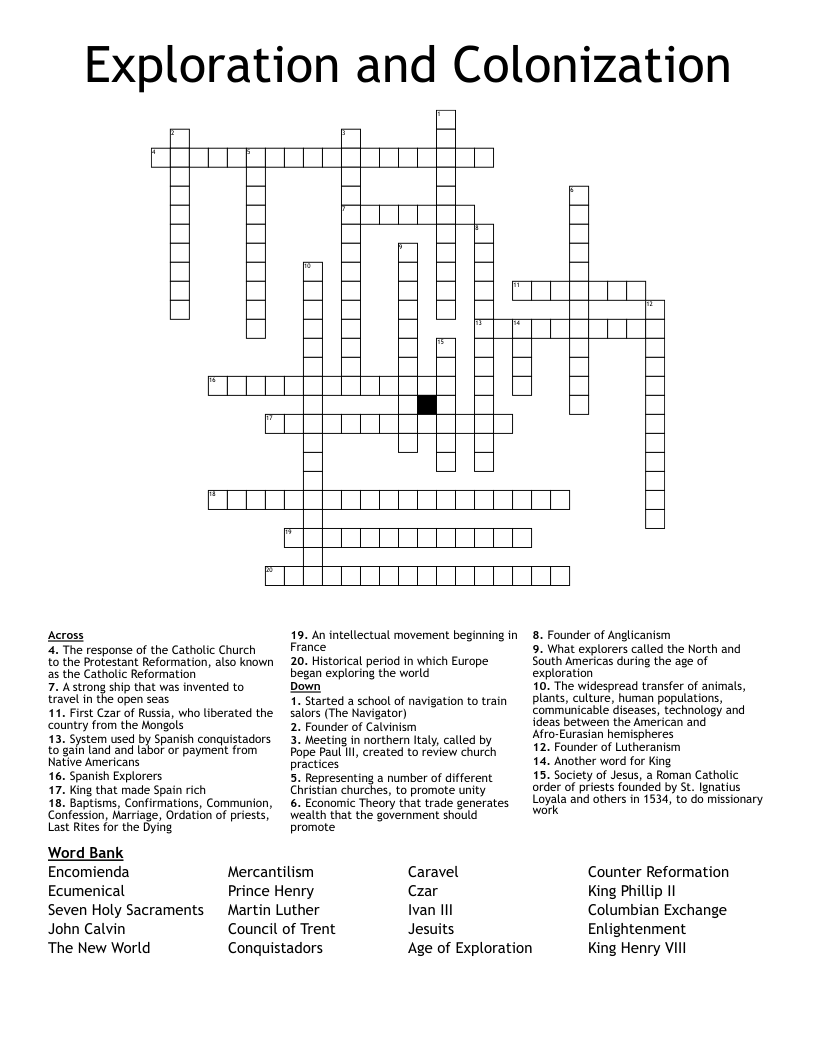 Exploration and Colonization Crossword