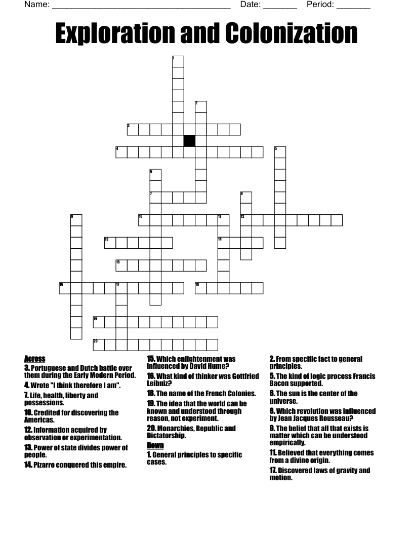 Exploration and Colonization Crossword
