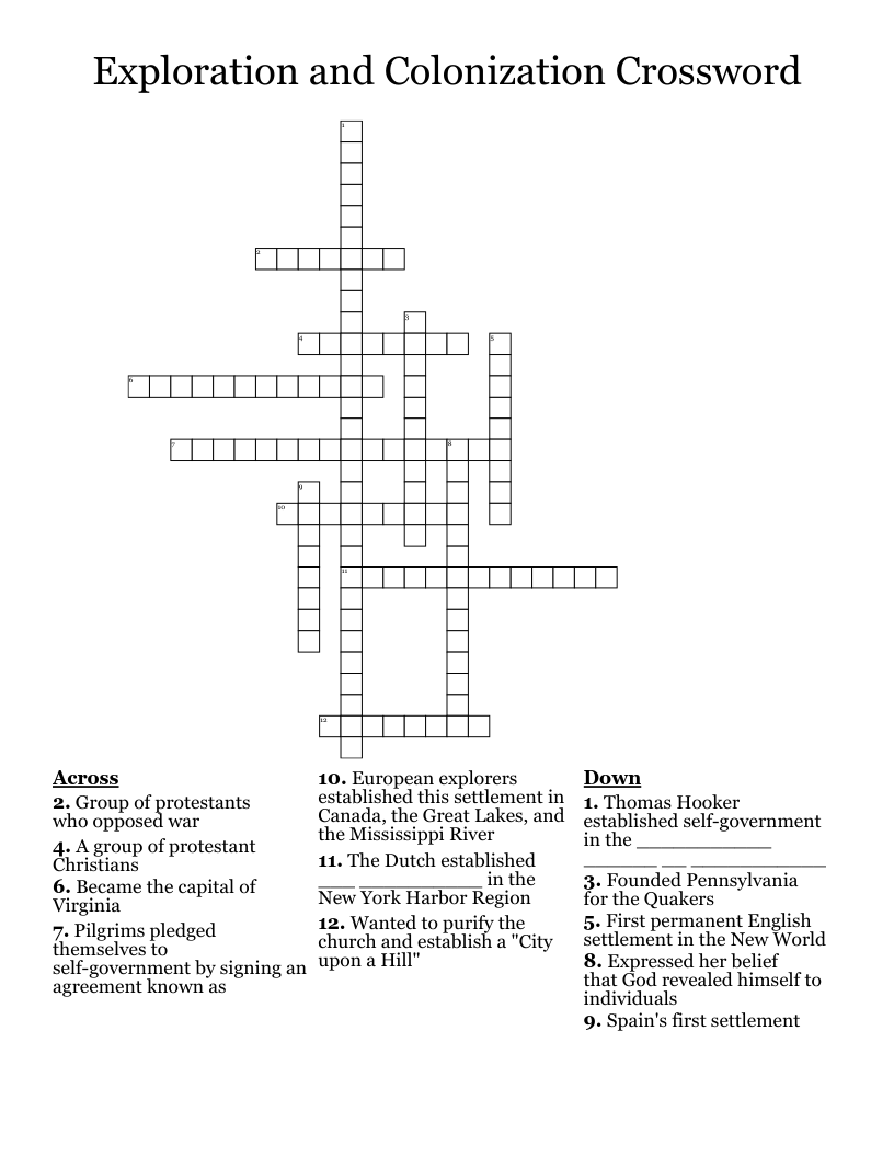 Exploration and Colonization Crossword